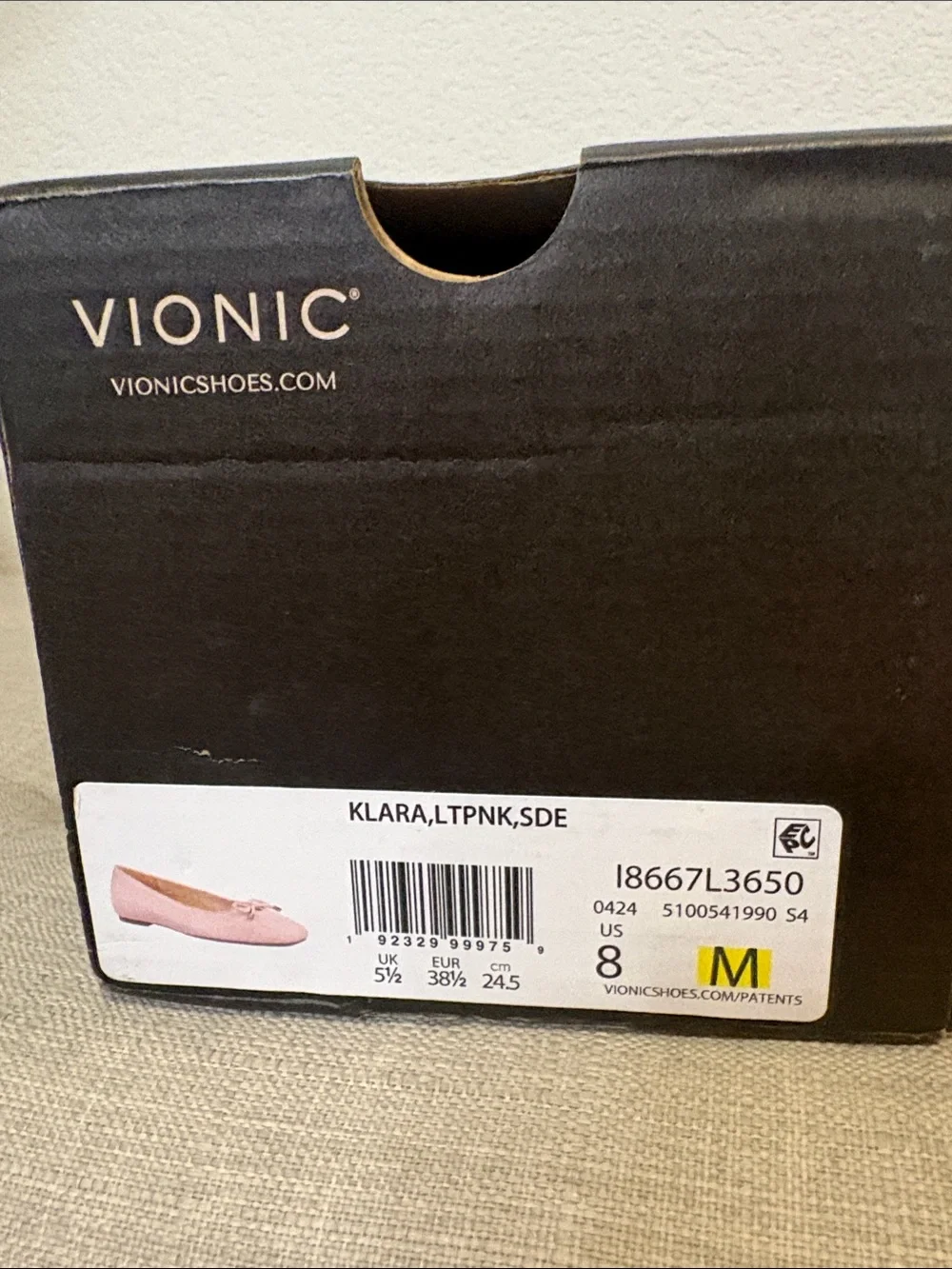 New in box Vionic Klara blush Pink Square-Toe Ballet Flats with Bow Detail 8
